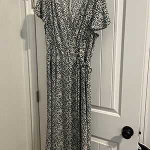 Floral Wrap Dress in Green and White